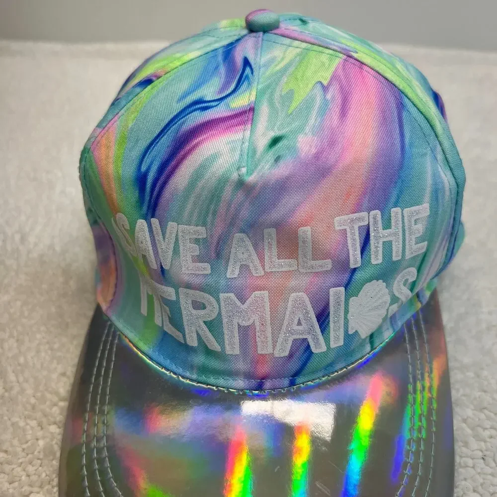 Justice Cap Save All The Mermaids Tie Dye Pastel Iridescent Hat